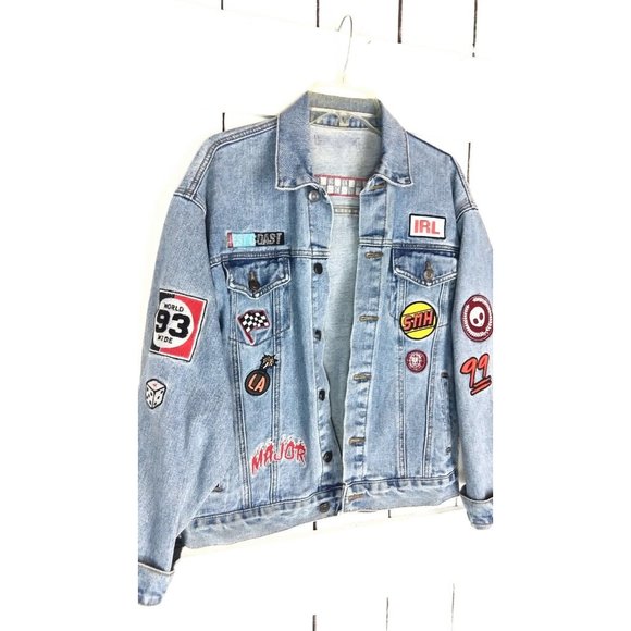 Patch faded blue denim  jean jacket west coast phoenix 79 distressed - Picture 3 of 9